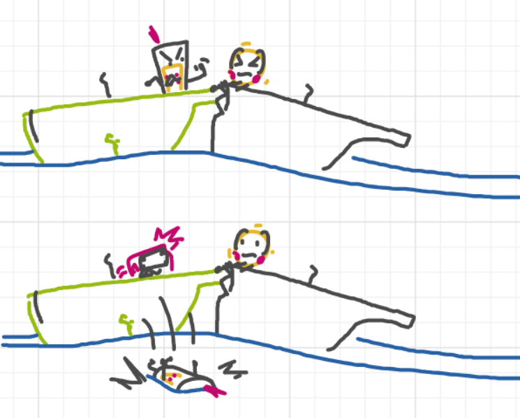 A panel from Ready Oar Knot, episode three of the Board Boards object show by Furretwalk/WalkingFurret.